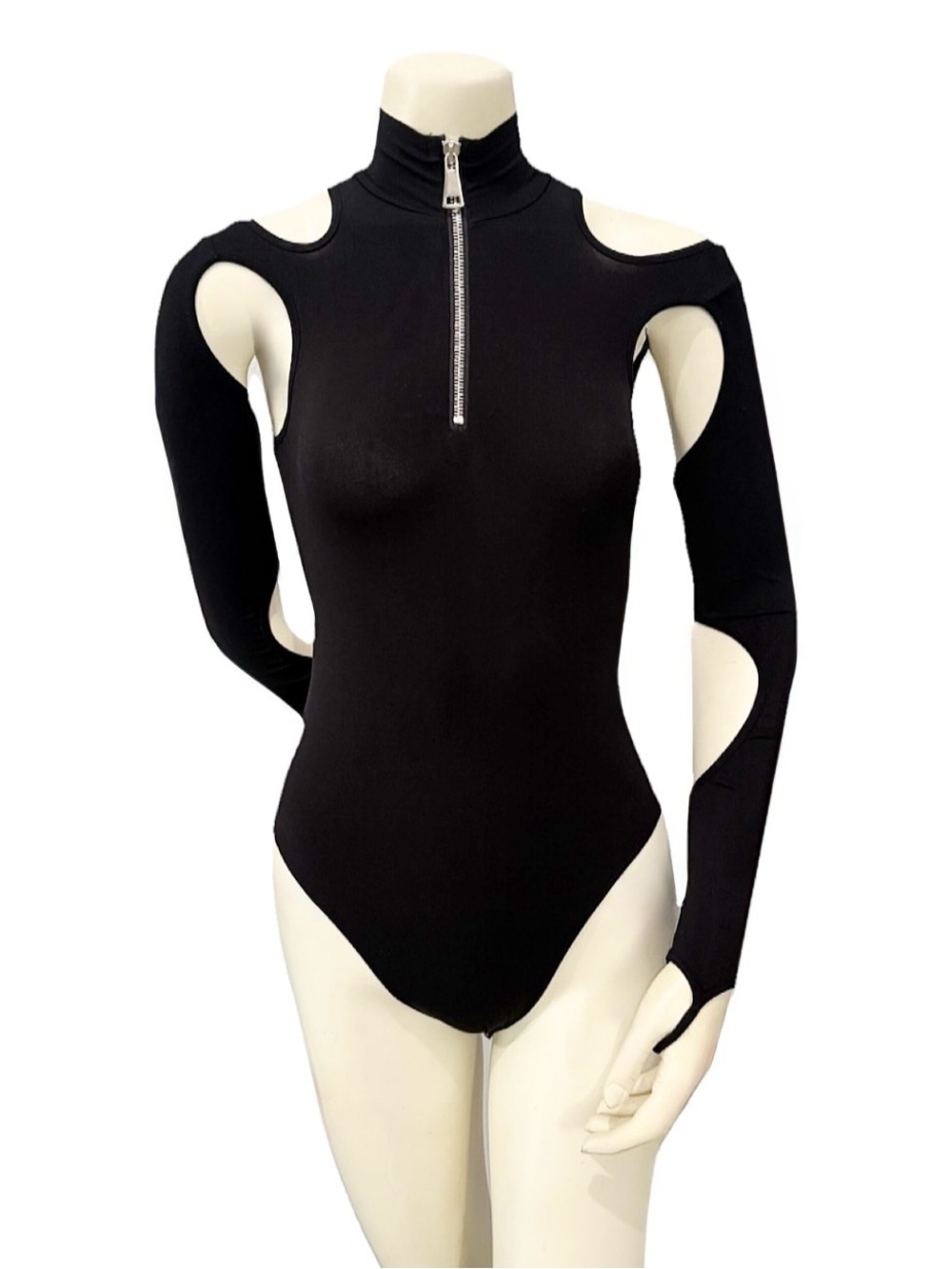 ANDREADAMO Black Cutout Zip Bodysuit Made in Italy S/M